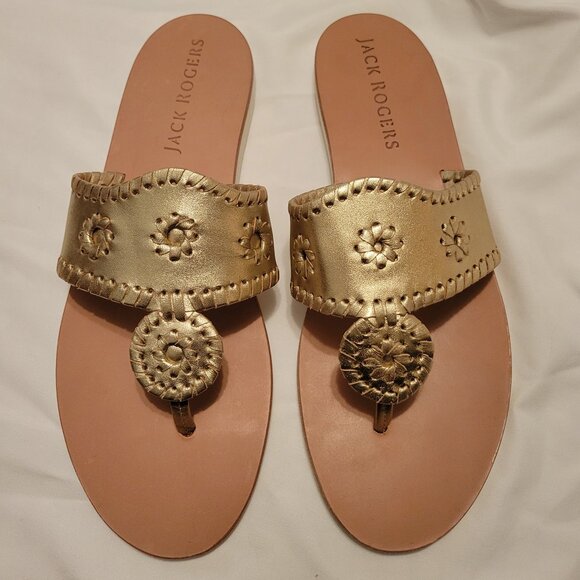 Jack Rogers- Leather Boating Sandals- Gold- Women's 9 New WO box - Picture 2 of 7